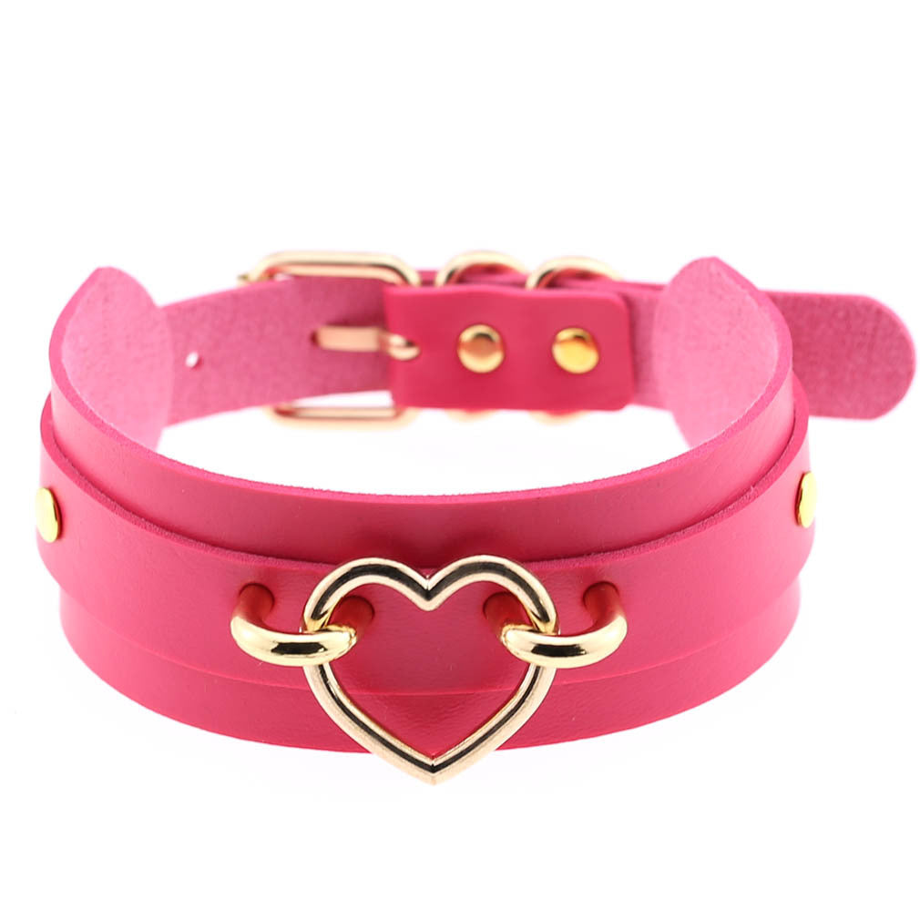 PU Leather Restraint Collar Heart Necklace Choker European American Style