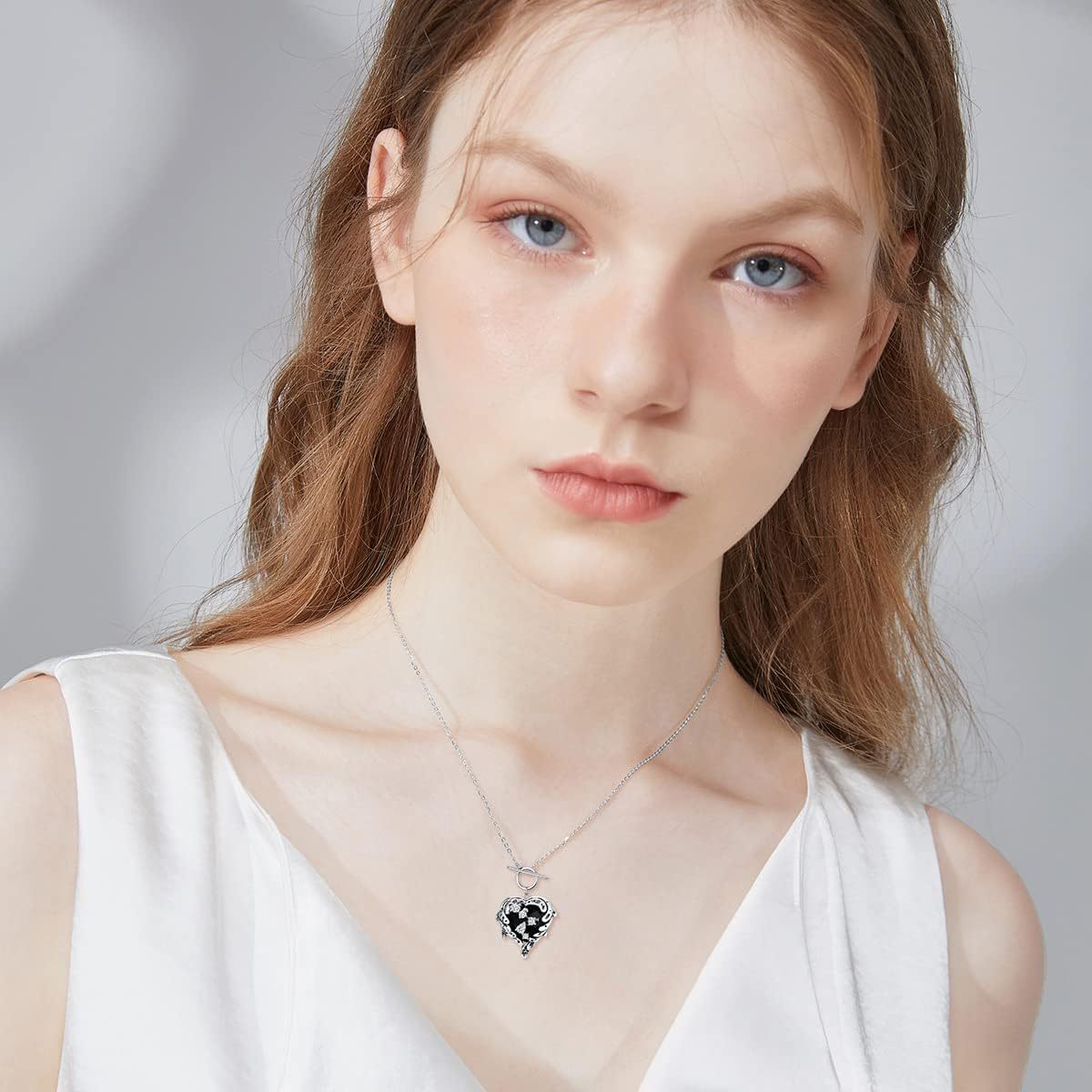 YFN Gothic Steampunk Heart Choker Necklace 925 Sterling Silver