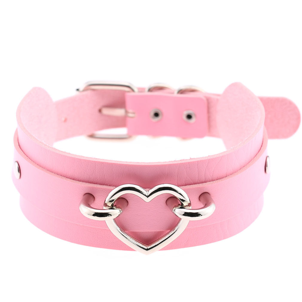 PU Leather Restraint Collar Heart Necklace Choker European American Style