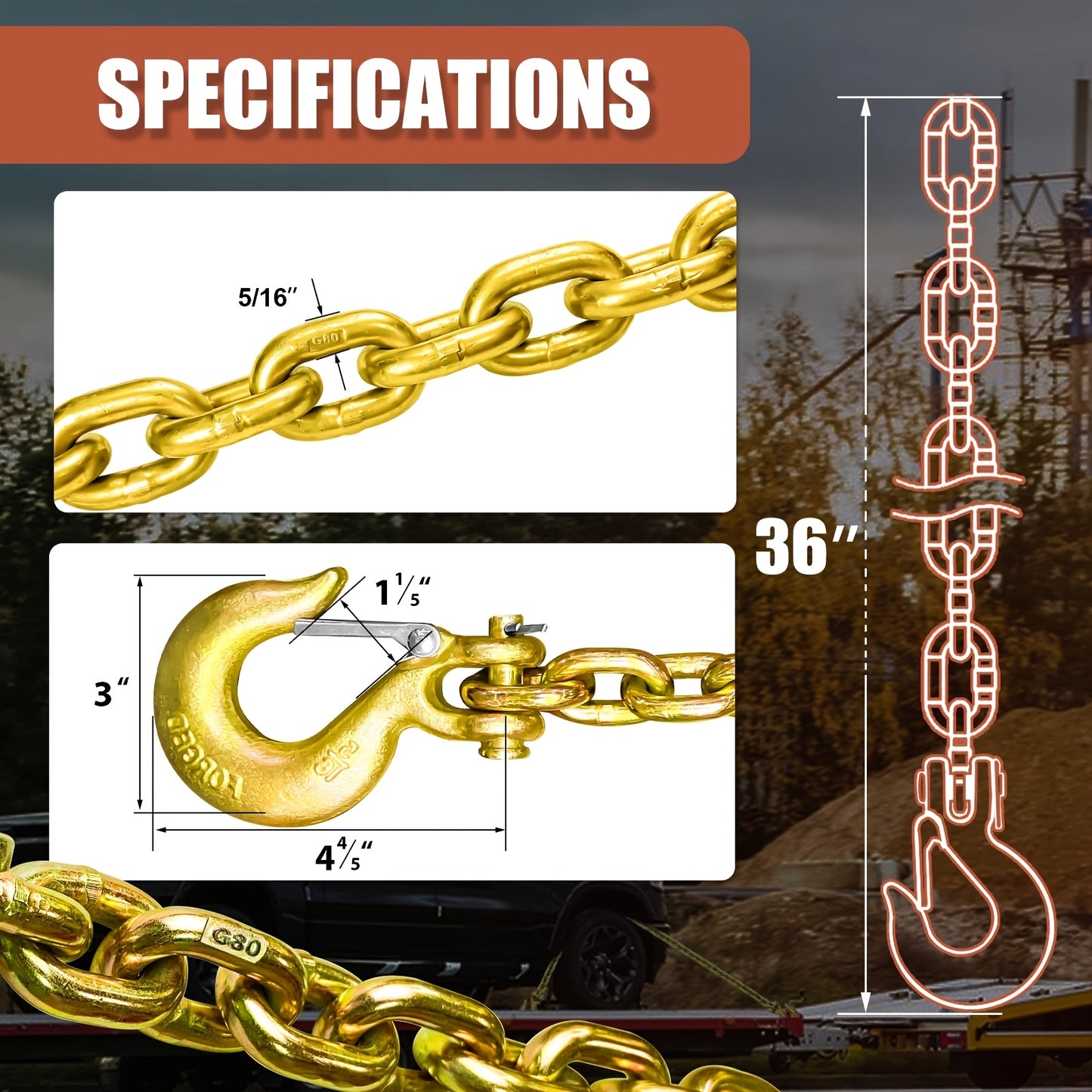 Trailer Safety Chain G80 2 Pack With Hooks