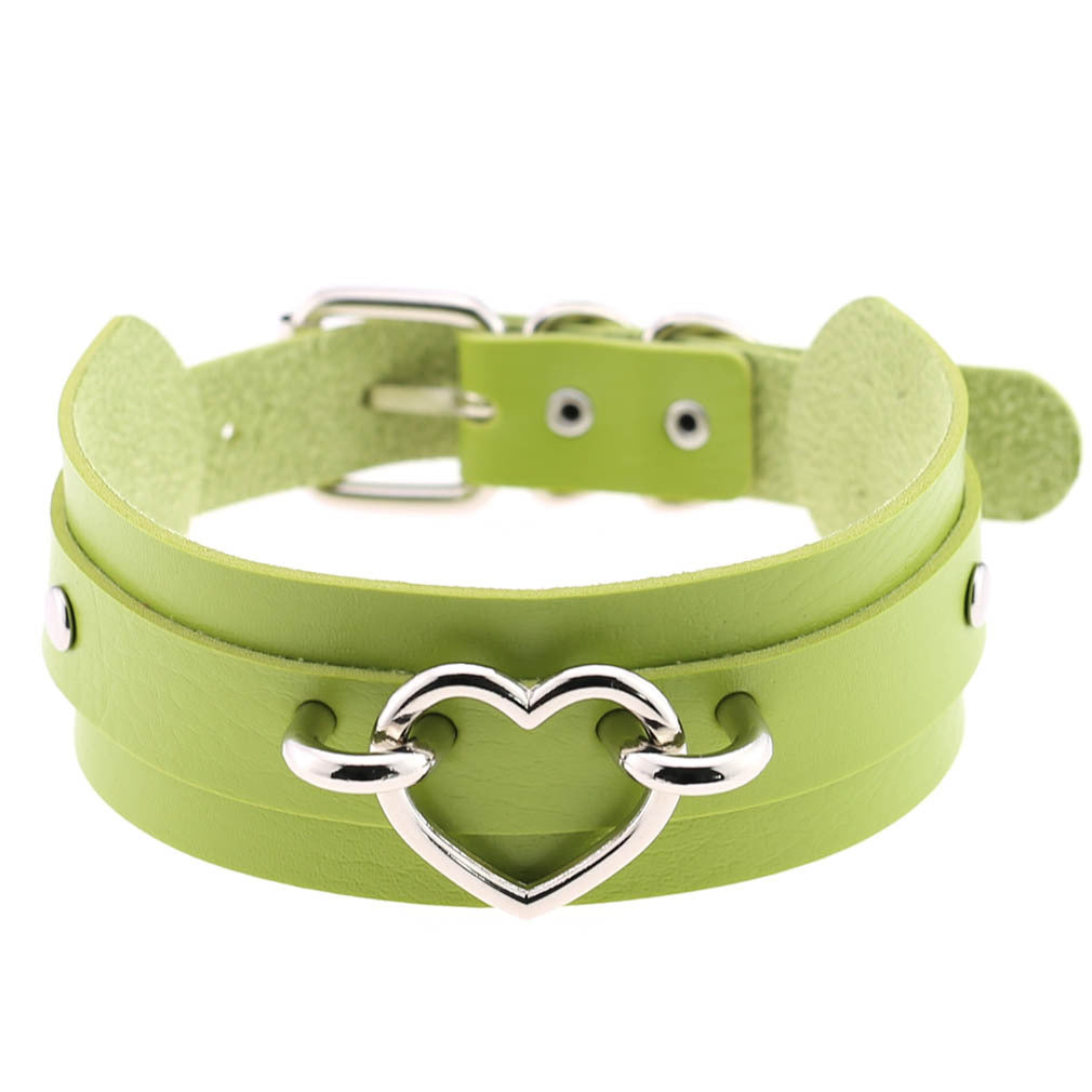 PU Leather Restraint Collar Heart Necklace Choker European American Style