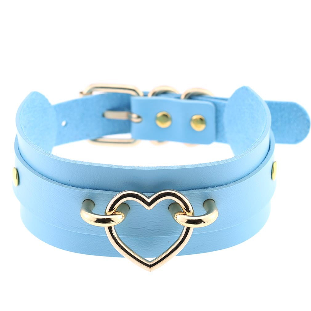 PU Leather Restraint Collar Heart Necklace Choker European American Style