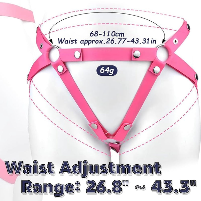 Male Anti - Off Chastity Cage Strap with PU Elastic Belt Scrotum Rooster Rings for Gay Men( Pink)