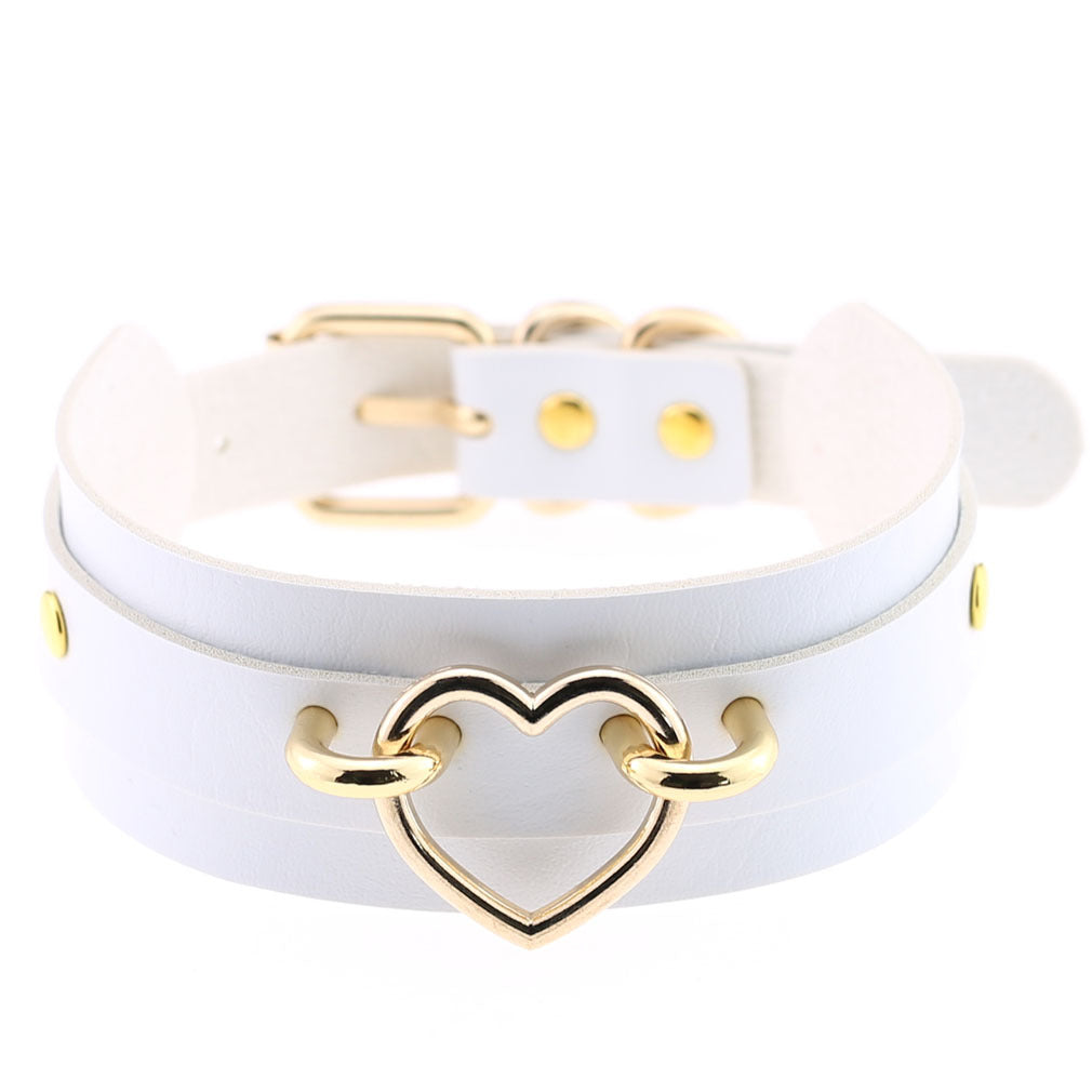 PU Leather Restraint Collar Heart Necklace Choker European American Style