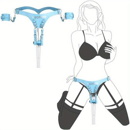 Adjustable Leather Handcuffs with Wand/Vibrator Harness & Strap for Women - Forced Orgasm Massager, Magic Gear in Different Colors & Materials, Durable & Comfortable Design for Sensory Experience, Intimate, Bold Aesthetic, Hi