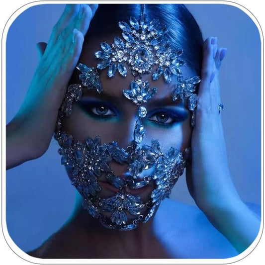STONEFANS Women's Full Face Rhinestone Masquerade Mask - Sparkling -like Headpiece with Detachable Face Jewelry, Mardi Gras Costume Mask for Prom, Carnival, Parties, Lightweight & Comfortable (Alloy &) - One Size