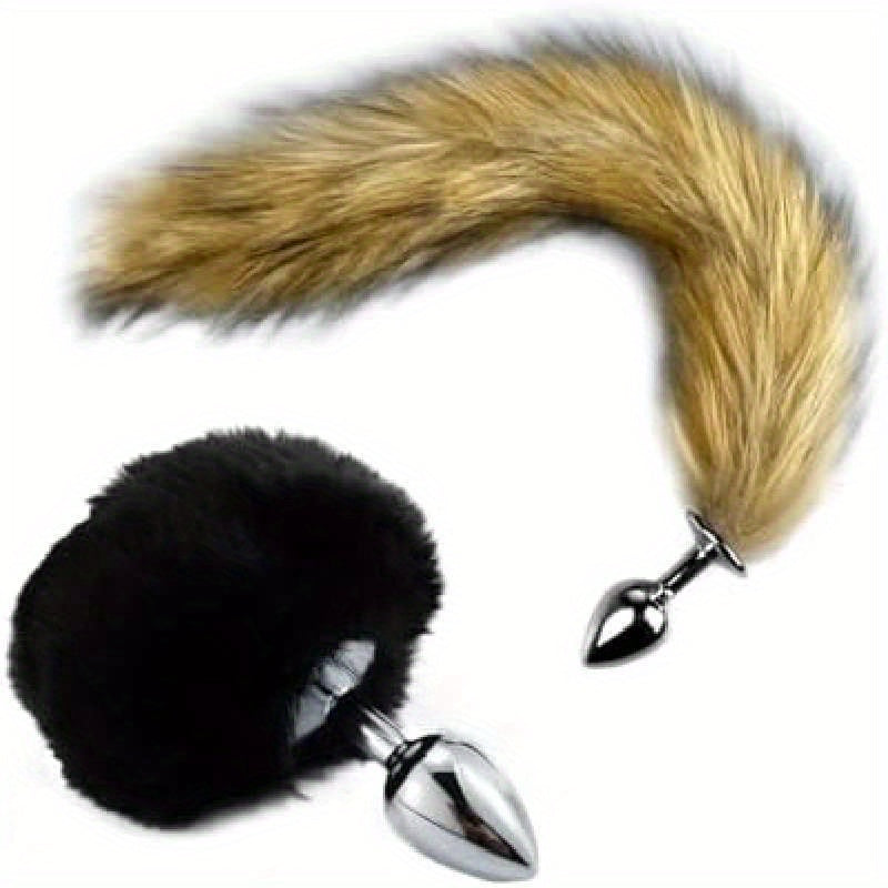 Metal Anal Plug Set With Fox Tail And Rabbit Tail Two Piece