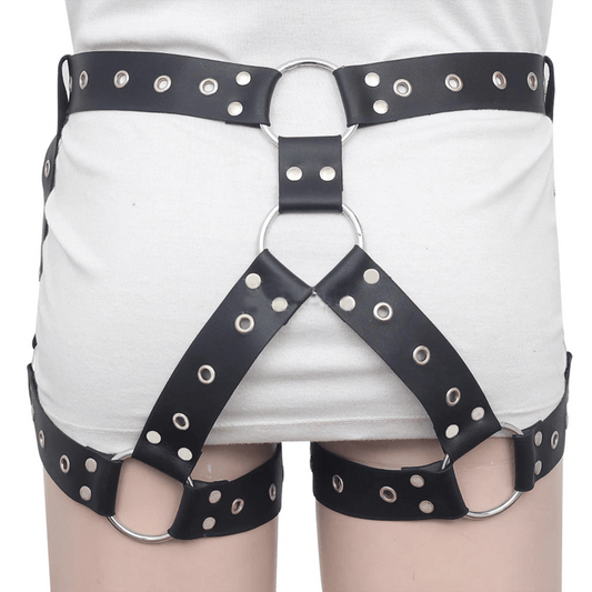 PU Leather Thigh Harness With Suspenders Fetish Bondage Gear