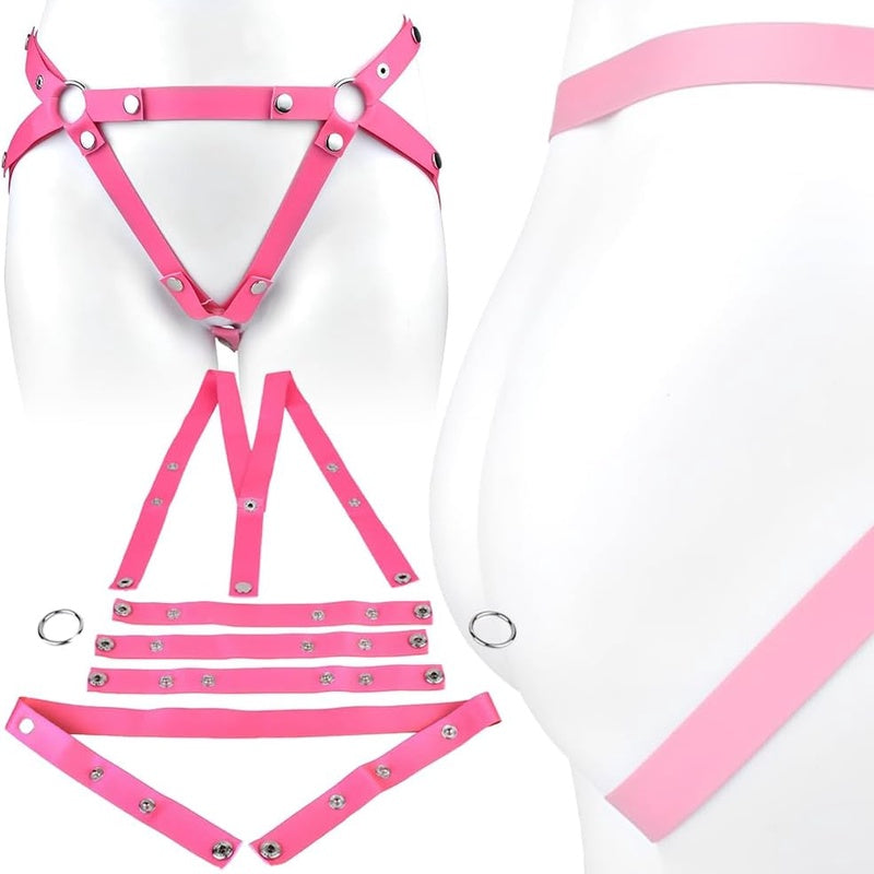 Male Anti - Off Chastity Cage Strap with PU Elastic Belt Scrotum Rooster Rings for Gay Men( Pink)
