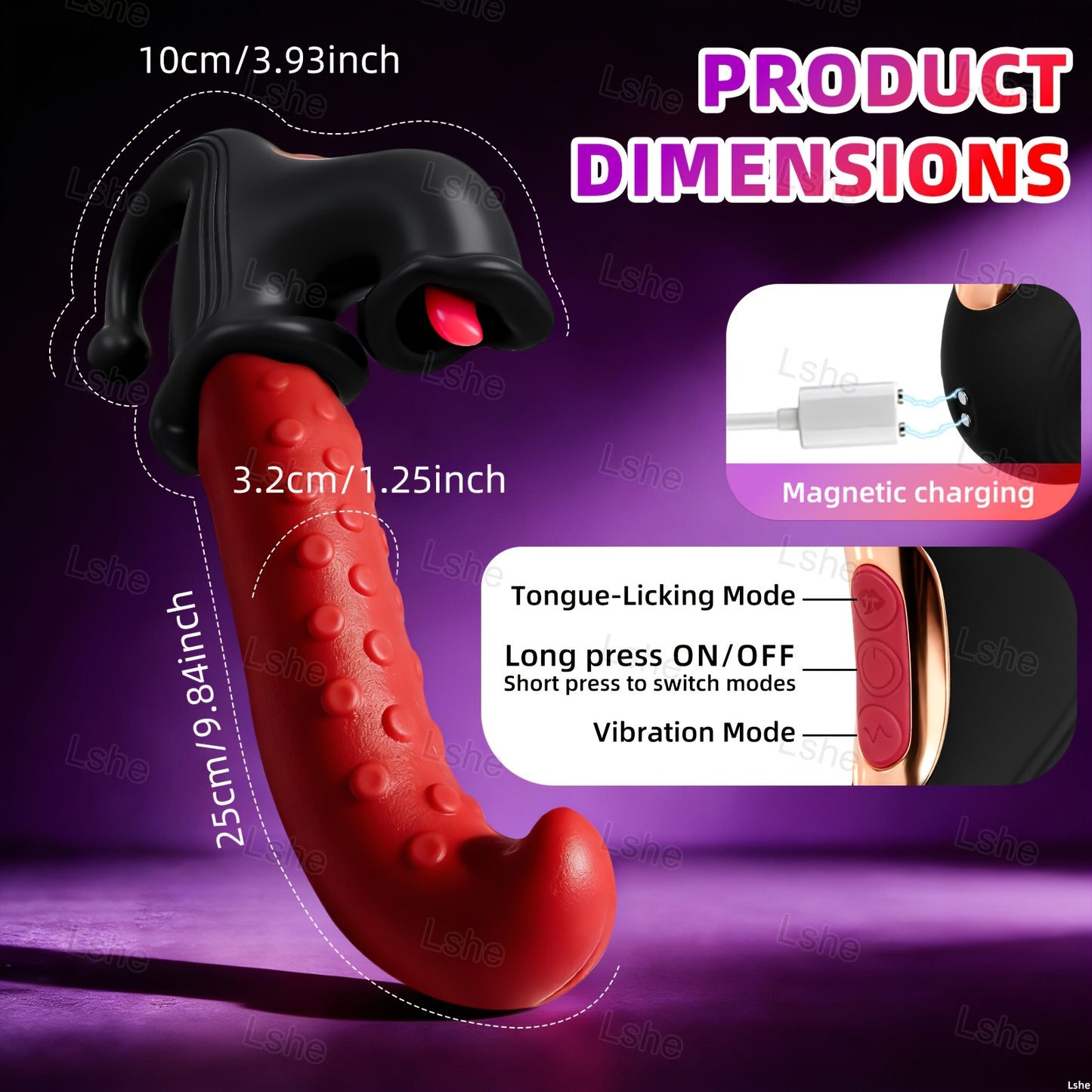LSHE 3 In 1 Rabbit Vibrator Dildo Silicone USB Rechargeable