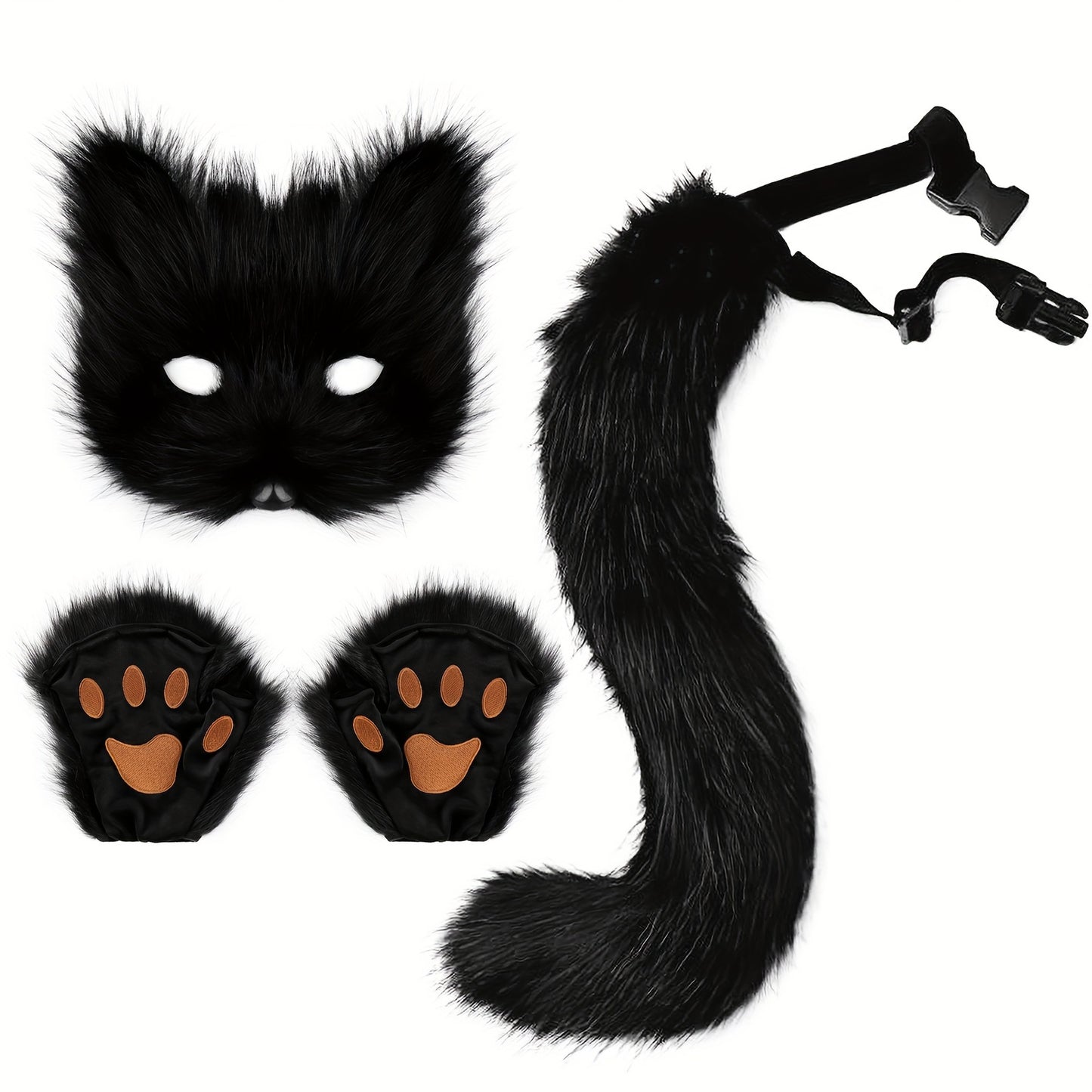 Fox Tail Cosplay Set With Plush Mask And Paw Gloves