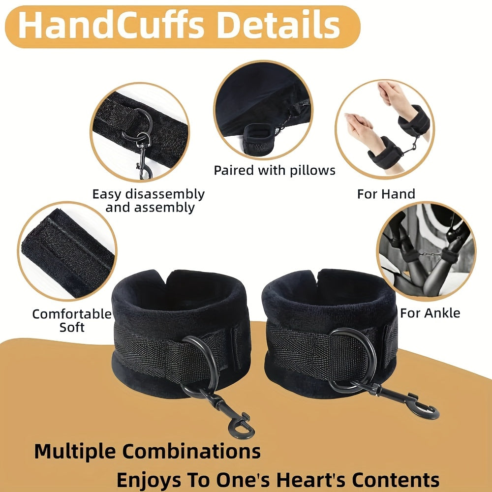 Sex Pillow Foam Sex Furniture Position Pillows With Restraints Handcuffs Set | BDSM Bondage Foam Cushion With Wrist Cuffs, Multifunctional Sex Toys Pillows For Couples, PVC Material, Black