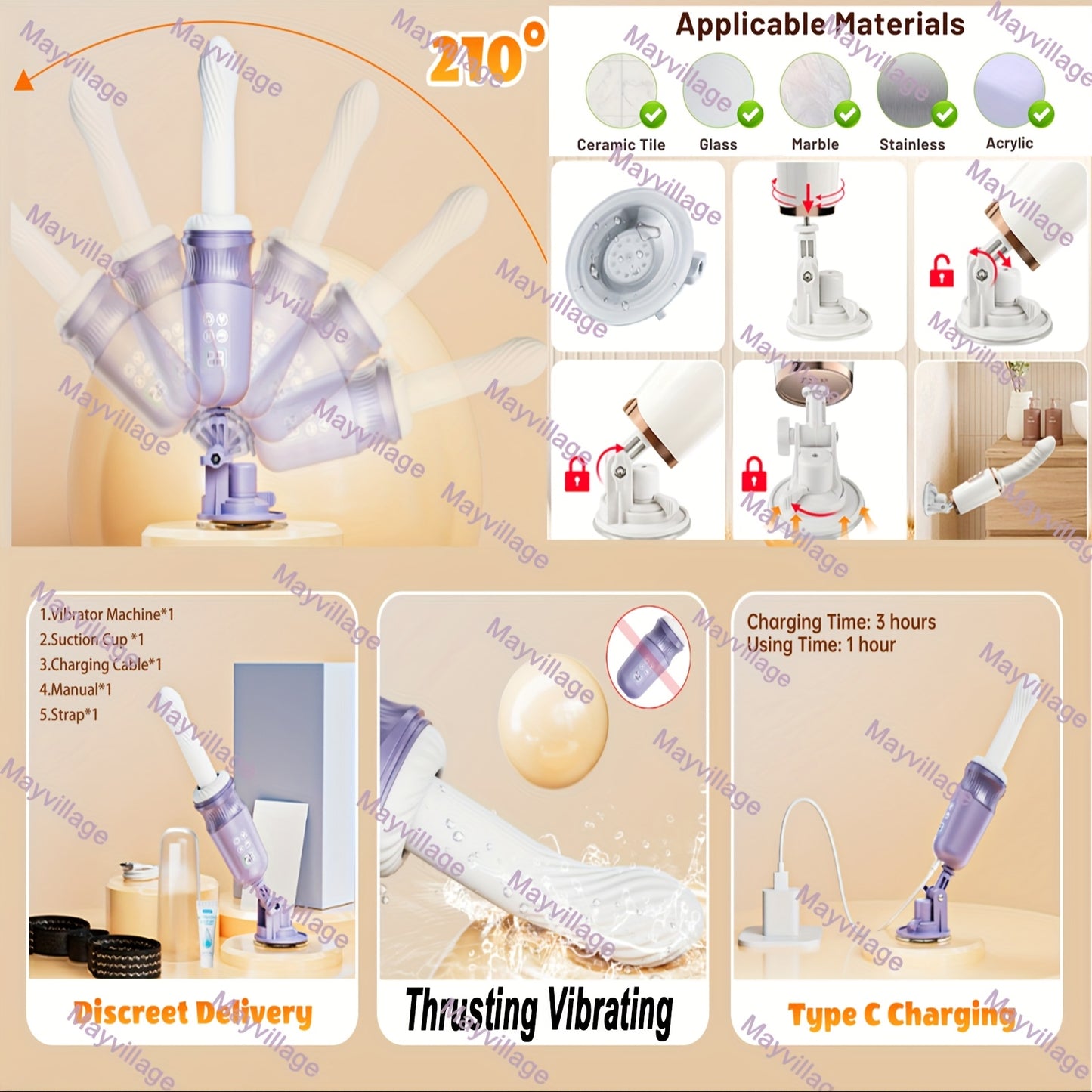 Handsfree Sex Machine Dildo With 7 Modes Vibrator Heating G Spot Anal