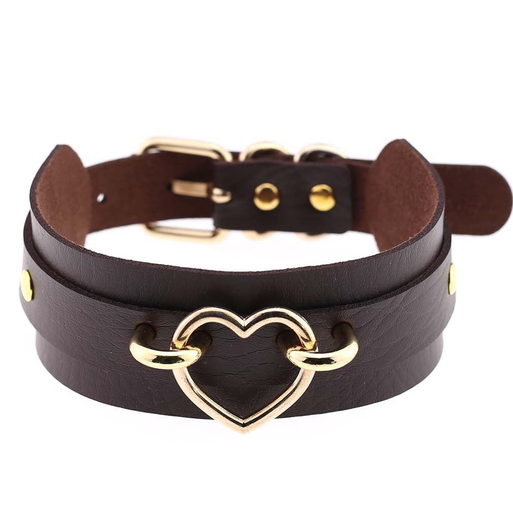 PU Leather Restraint Collar Heart Necklace Choker European American Style