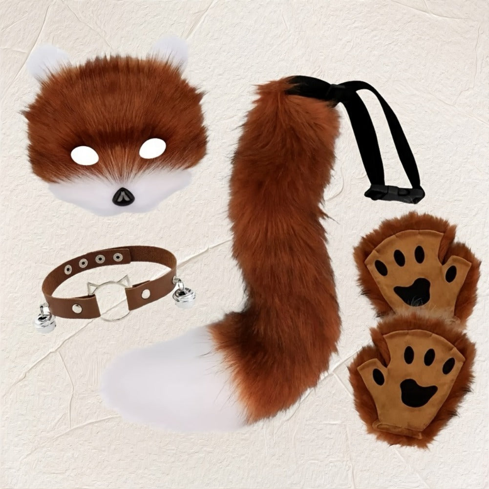 Complete Fox Costume Set With Realistic Mask And Plush Tail