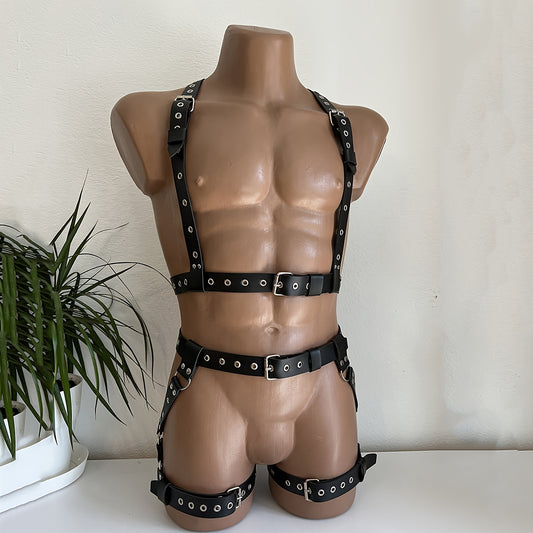 Men's Gothic Waist Cincher Harness With Leg Straps Y2K Style