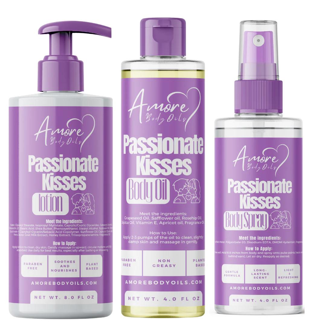 Passionate Kisses Body Oil, Lotion, and Body Spray Bundle