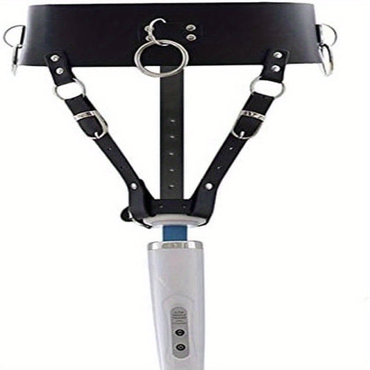 Leather Constrained Strap for Electric Waistband Harness - Fixed Tie Belt Holder with Color and Material Options (Wand Or Vibrator Not Included)