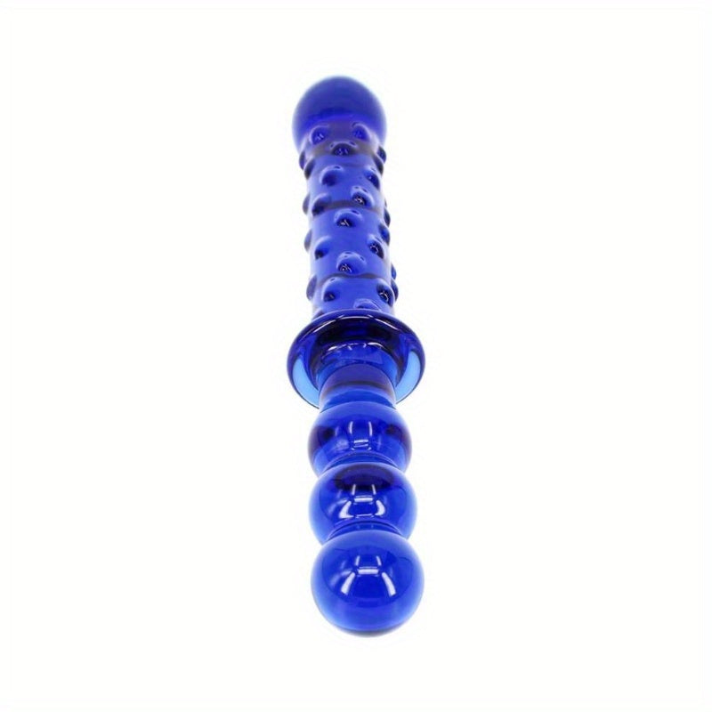 Double Ended Glass Dildo 9 Inch With Beads Textured Surface