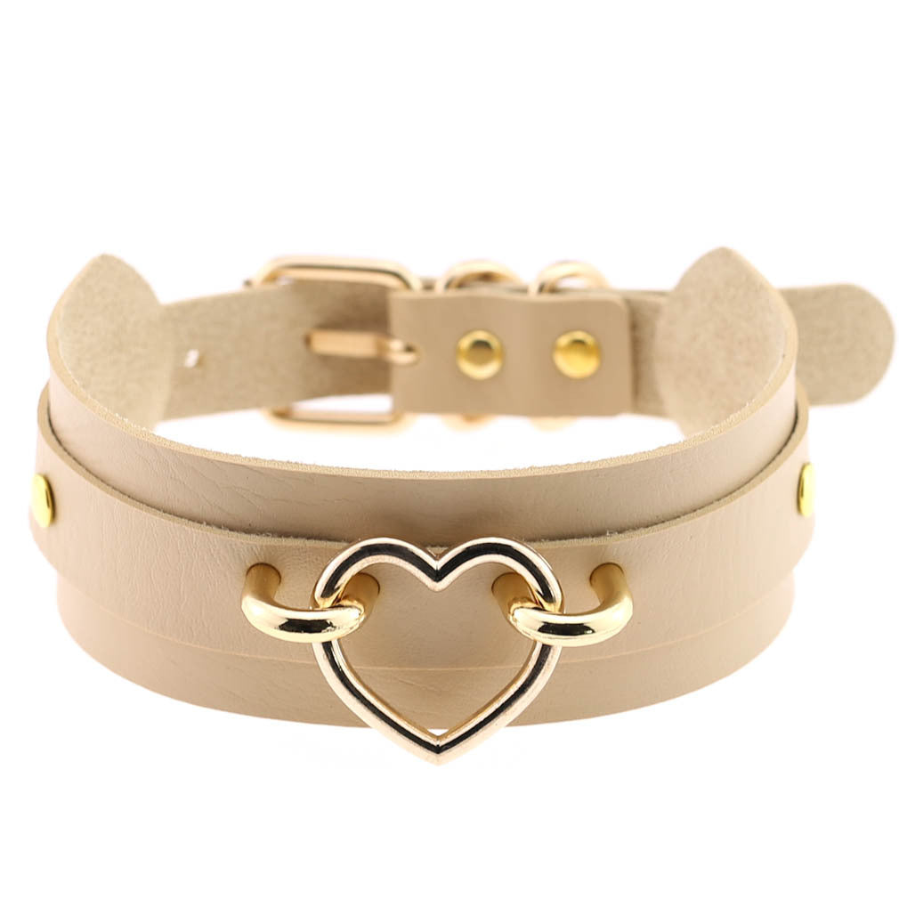 PU Leather Restraint Collar Heart Necklace Choker European American Style
