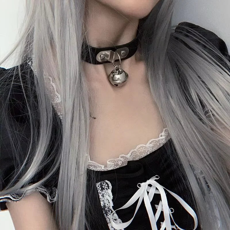 Rock Leather Bell Pendant Choker Necklace For Women Gothic Fine Black Color PU Chain Collar Sexy Ladies Sex Jewelry Accessories