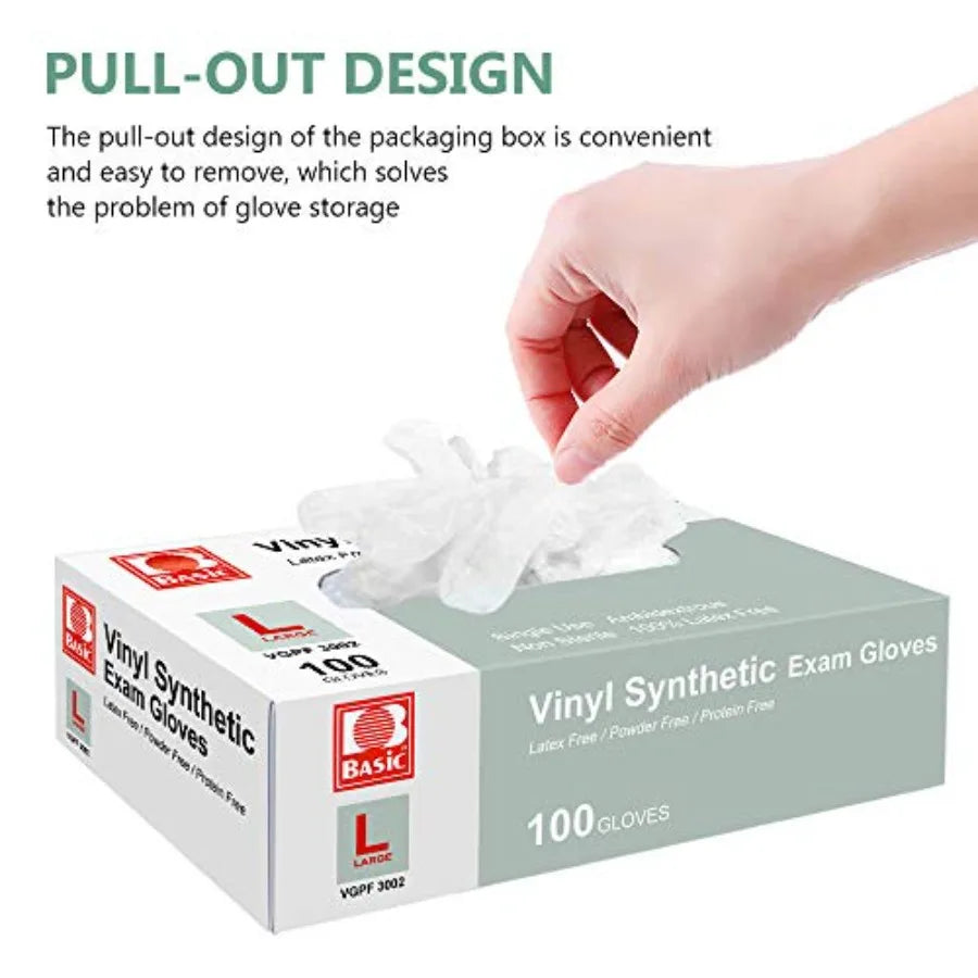 Disposable Gloves, 100 Count 4 mil Clear Vinyl Gloves Latex Free Powder-Free Health Glove Cleaning Rubber Glove for Kitchen Coo