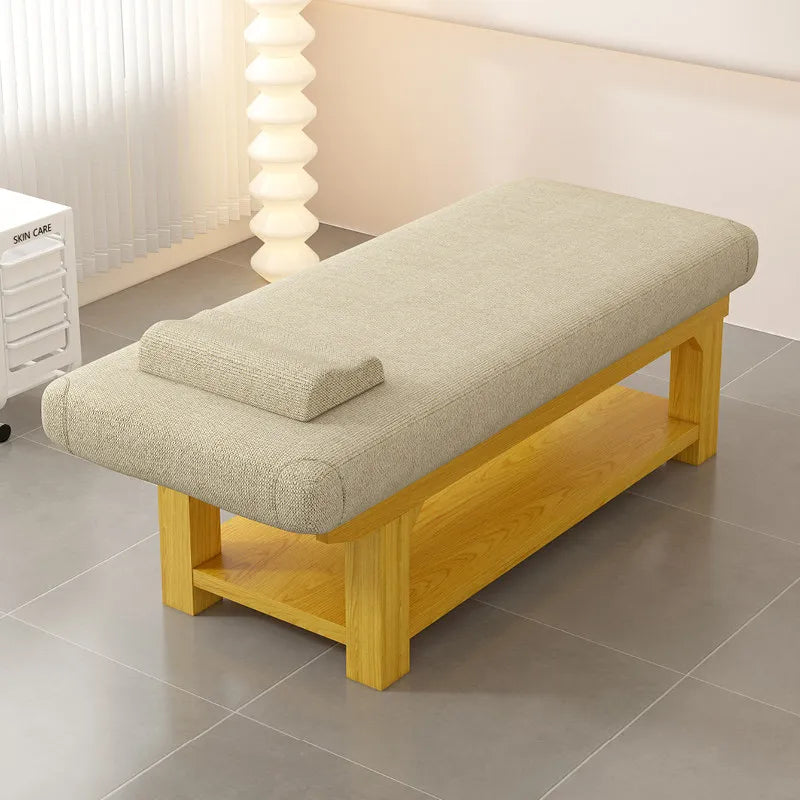 Nordic Cream Style Solid Wood Massage Bed Modern Beauty Salon Massage Bed With Storage Cabinet Salon Furniture Cama Masaje FYMT
