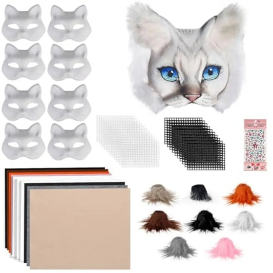 DIY Cat Masks Kit - Blank Therian Masks Set - DIY Animals Fox Mask for Christmas Halloween Masquerade Cosplay Party