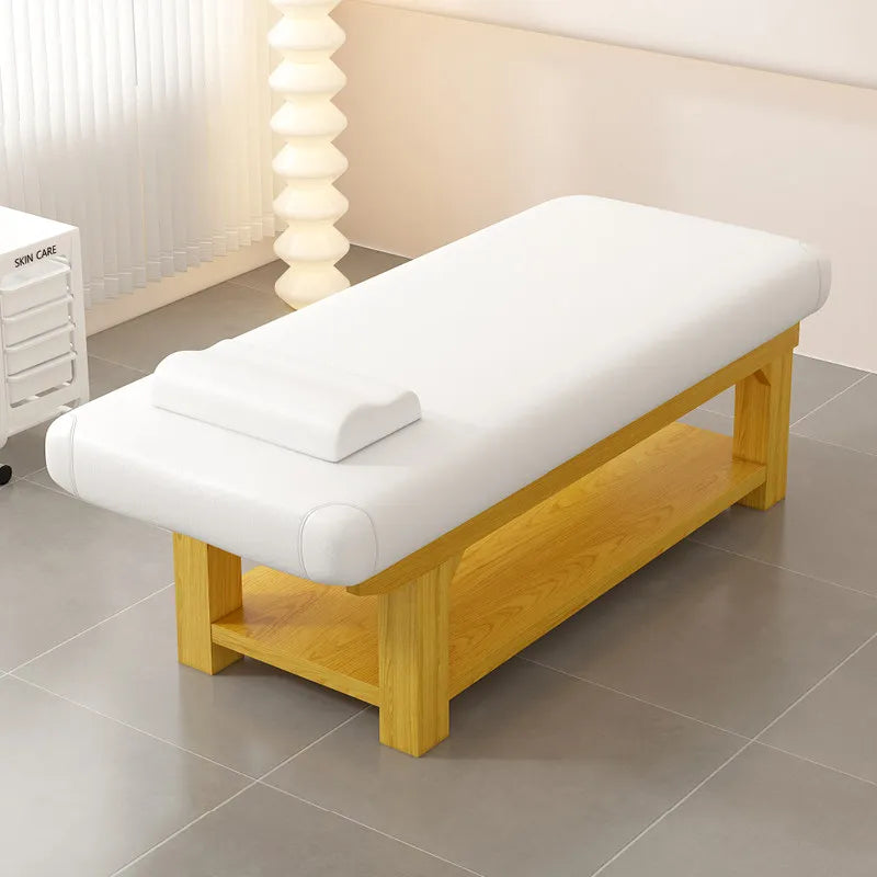 Nordic Cream Style Solid Wood Massage Bed Modern Beauty Salon Massage Bed With Storage Cabinet Salon Furniture Cama Masaje FYMT