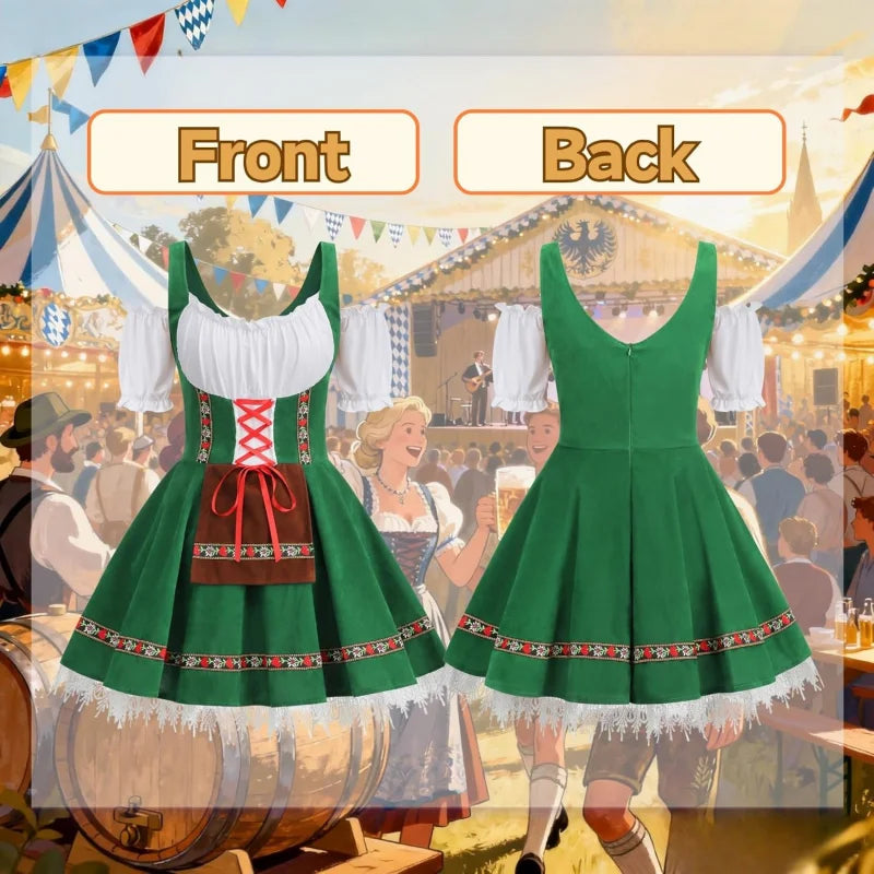 Womens Oktoberfest Costume, Velvet German Bavarian Dress for Halloween Carnival