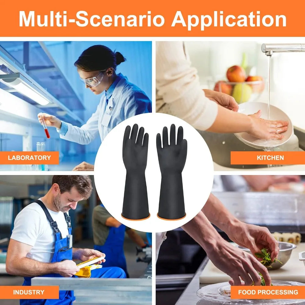 14" XL Heavy Duty Latex Gloves, Chemical Resistant, Reusable Long Rubber Gloves for Dishwashing, Forearm Protection, Waterproof, Acid Alkali Oil Proof