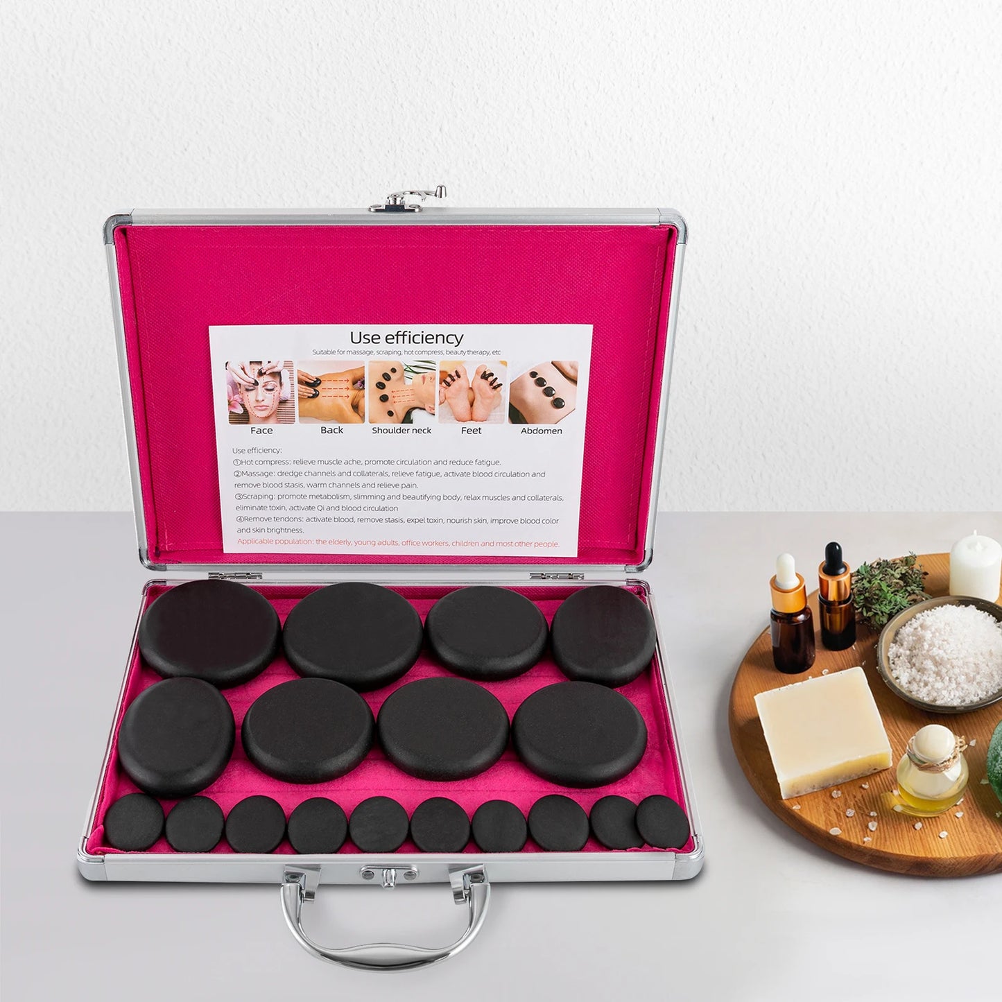 16 Pcs Volcanic Hot Stone Massage Kit with Heating Box for Relaxation, Relieve Muscle Pain & Improve Blood Circulation