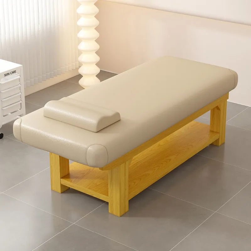 Nordic Cream Style Solid Wood Massage Bed Modern Beauty Salon Massage Bed With Storage Cabinet Salon Furniture Cama Masaje FYMT