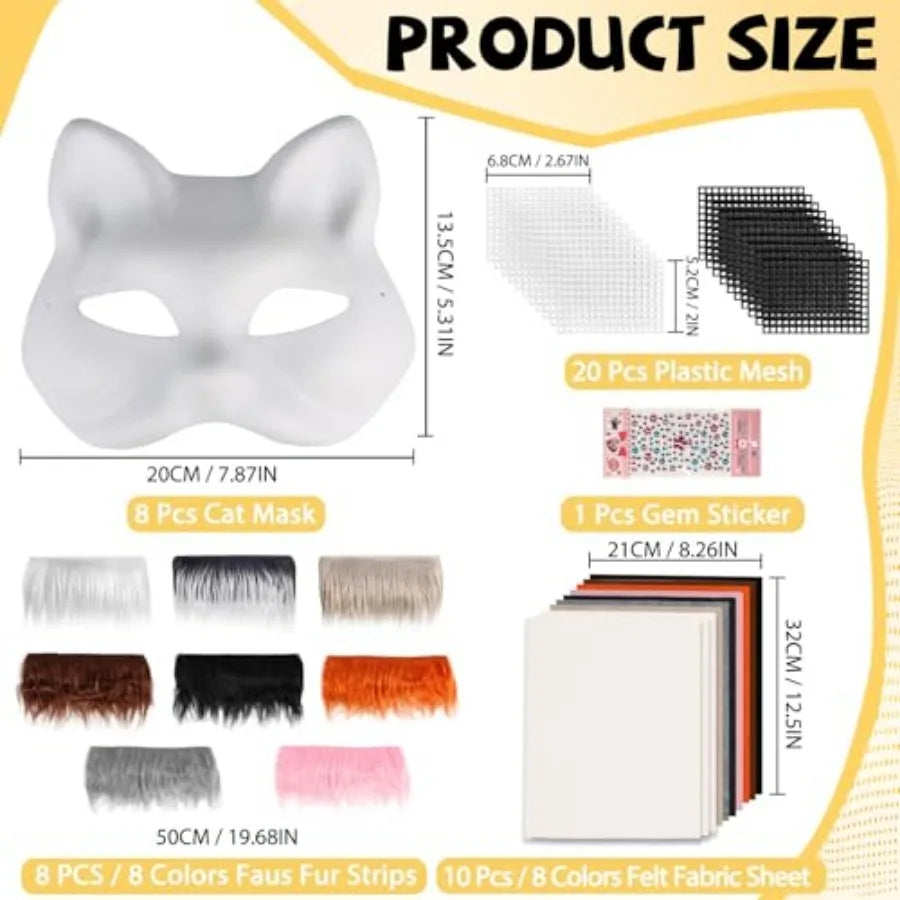 DIY Cat Masks Kit - Blank Therian Masks Set - DIY Animals Fox Mask for Christmas Halloween Masquerade Cosplay Party