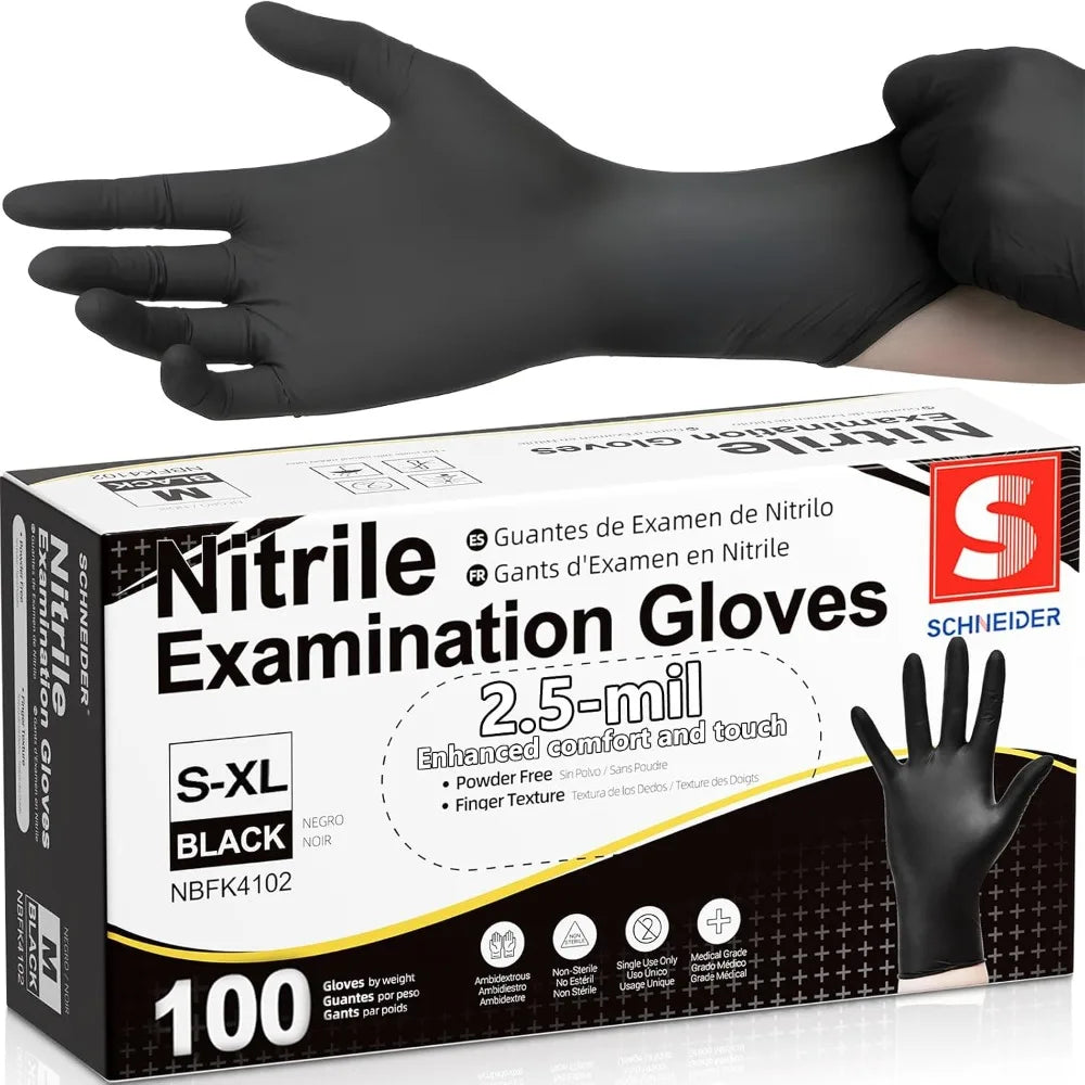 Medical Exam Disposable Black Nitrile Gloves Powder Free Latex Safe for Food Prep Cleaning