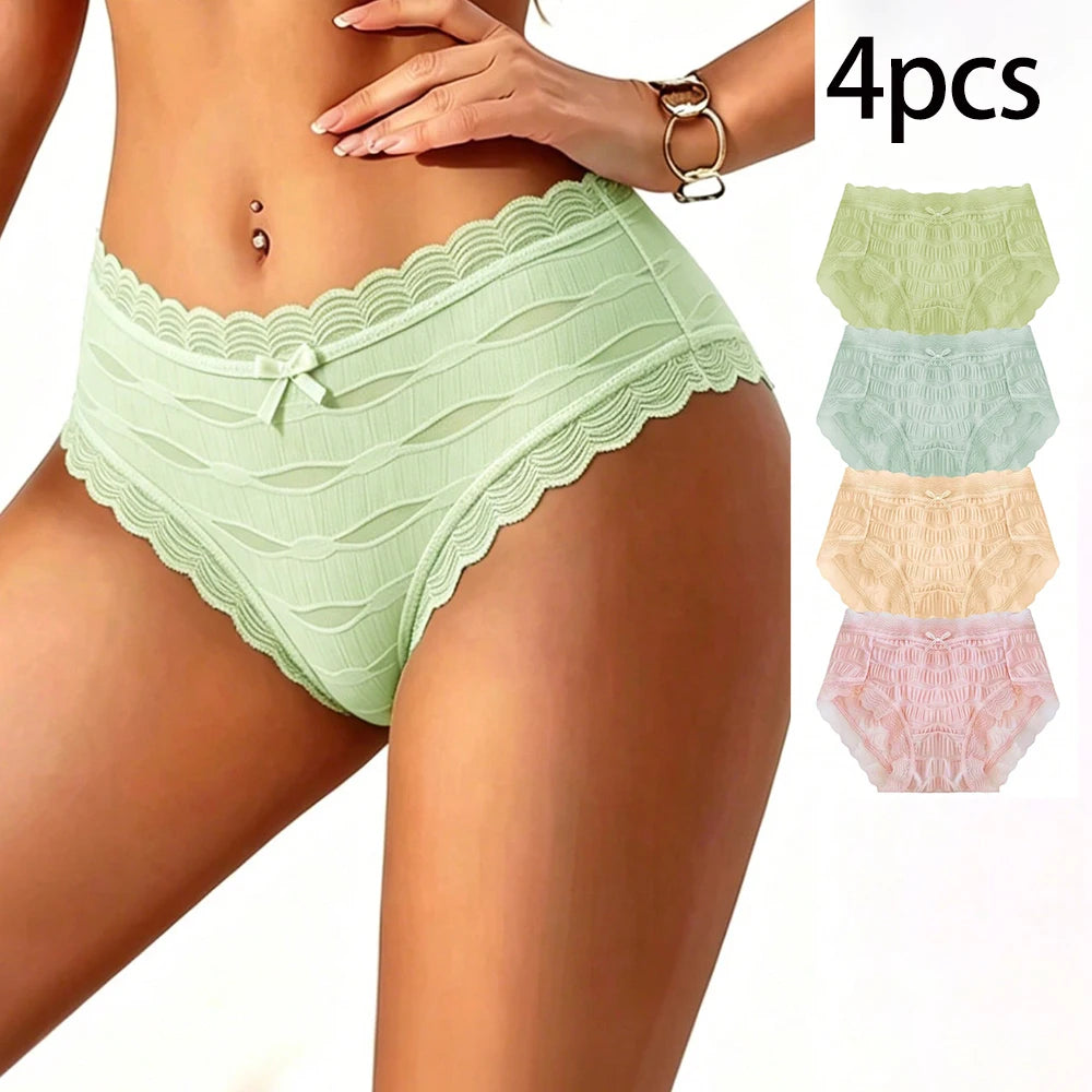4PCS/set Fashion Female Panties Thin Lingerie Lace Naked Feeling Woman Underwear Women Sexy Underware Briefs Seamless Triangular