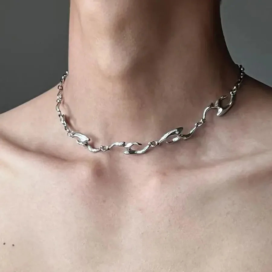 Punk Metal Thorn Rivet Choker Necklace For Men Woman Gothic Hip Hop Silver Color Clavicle Chain Necklace Y2K Jewelry Accessorie