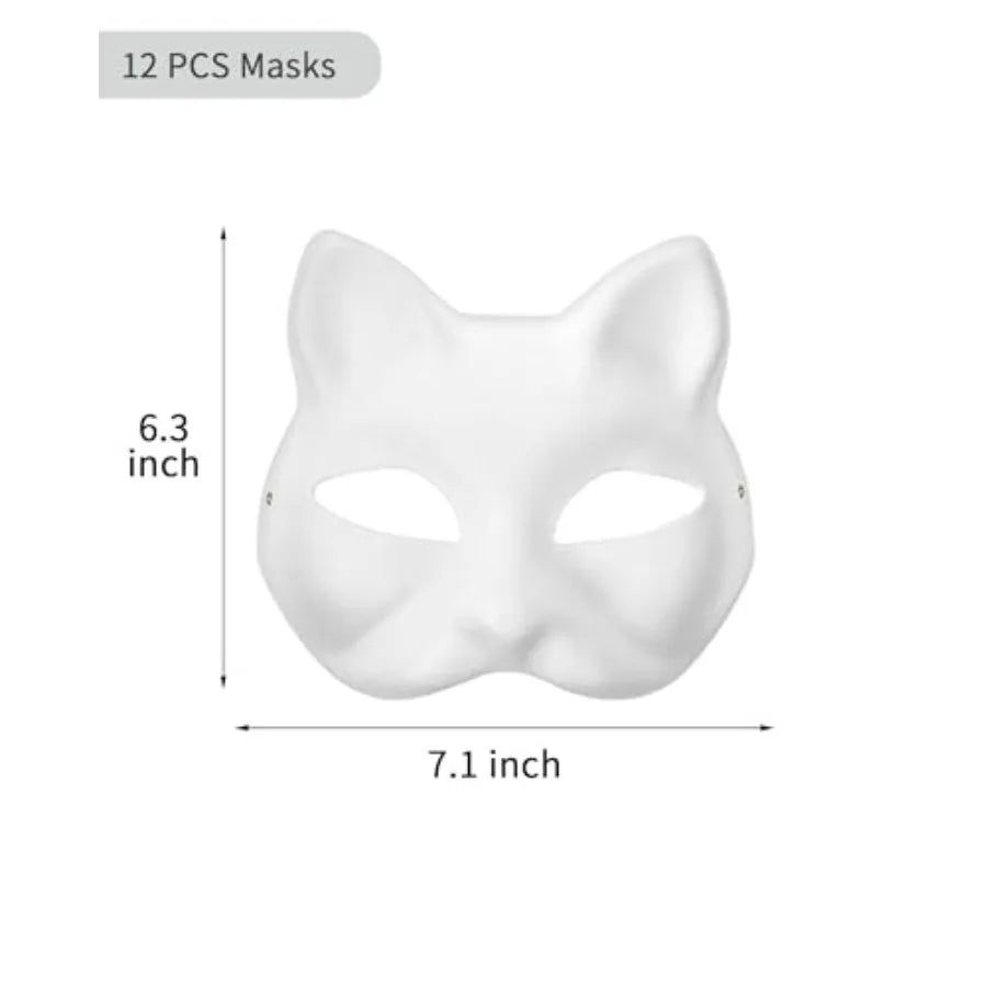 XIPEGPA Therian Masks White Paper Cat Masks to Painted Animal Cosplay Facemask Masquerade Mask Costume Prop for DIY Painting