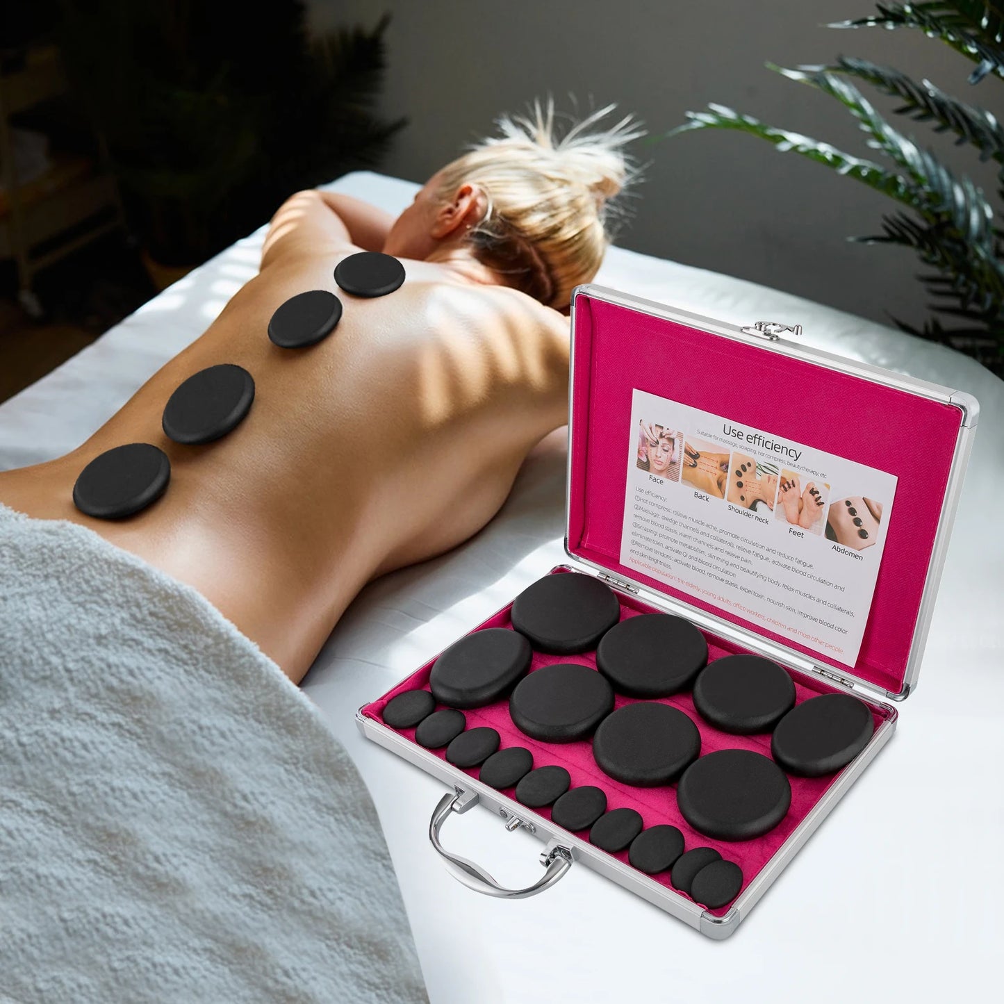 16 Pcs Volcanic Hot Stone Massage Kit with Heating Box for Relaxation, Relieve Muscle Pain & Improve Blood Circulation