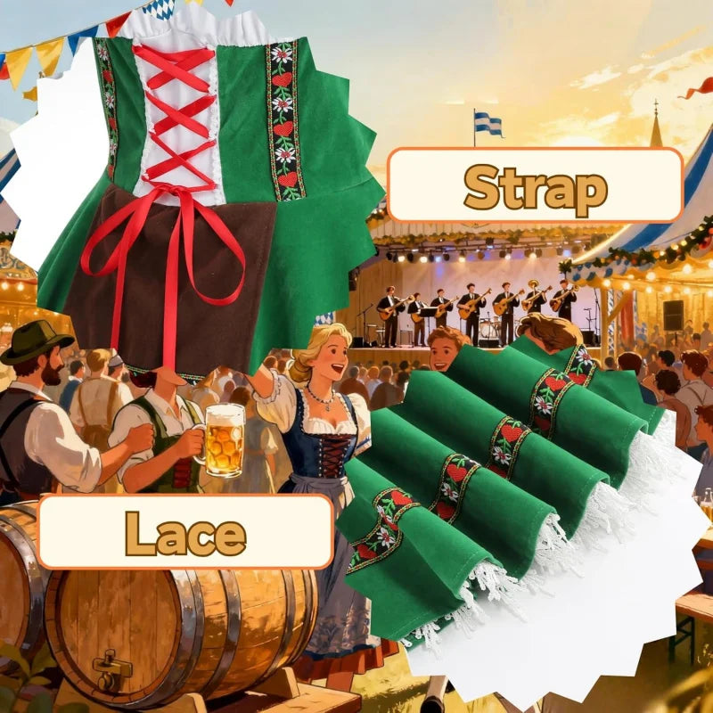 Womens Oktoberfest Costume, Velvet German Bavarian Dress for Halloween Carnival