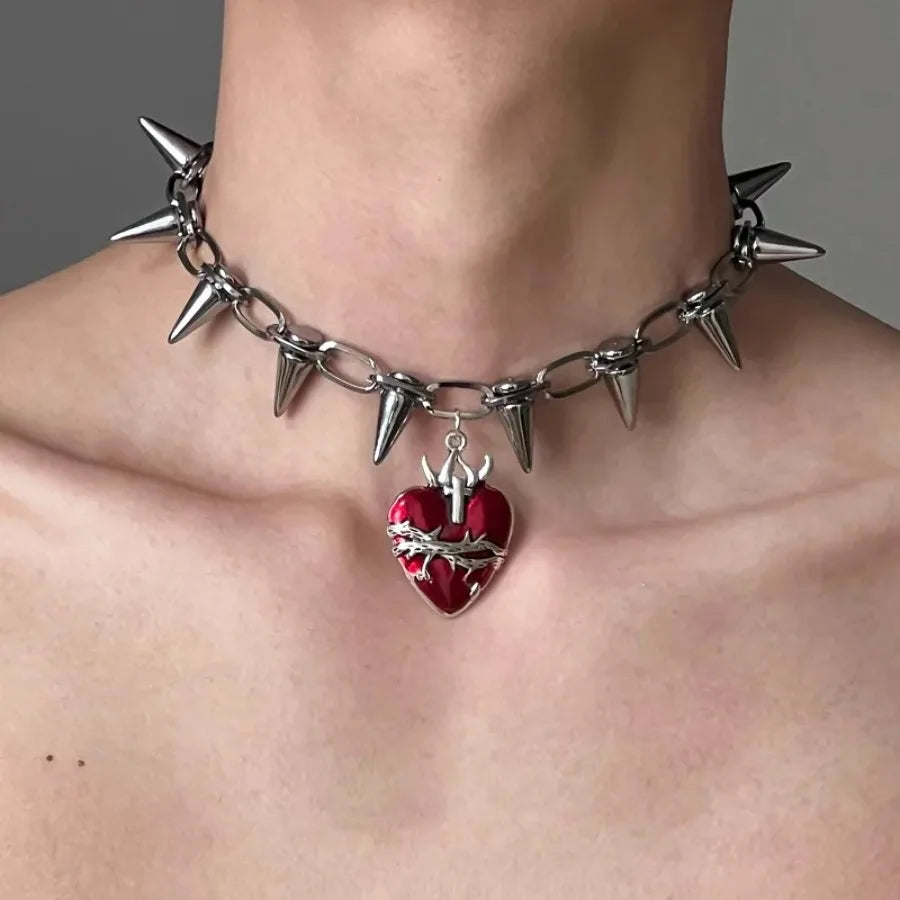 Punk Metal Thorn Rivet Choker Necklace For Men Woman Gothic Hip Hop Silver Color Clavicle Chain Necklace Y2K Jewelry Accessorie