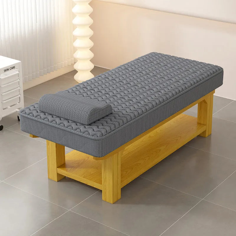Nordic Cream Style Solid Wood Massage Bed Modern Beauty Salon Massage Bed With Storage Cabinet Salon Furniture Cama Masaje FYMT