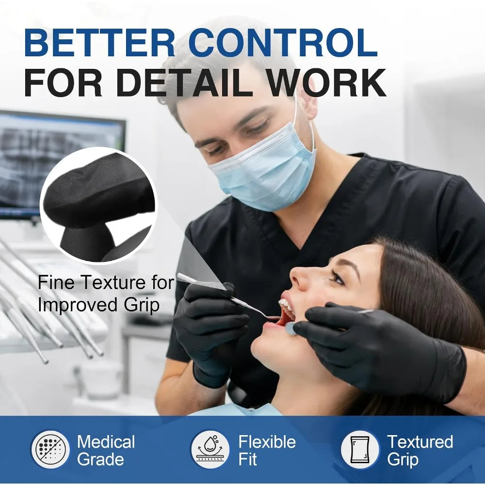 Medical Exam Disposable Black Nitrile Gloves Powder Free Latex Safe for Food Prep Cleaning