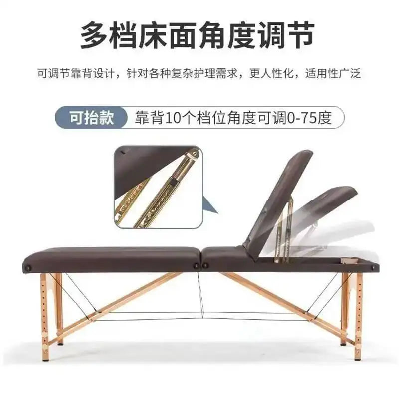 Wooden Folding Portable Massage Table Lash Tattoo Knead Massage Bed Physiotherapy Adjust Camilla Masaje Beauty Furniture KMMT