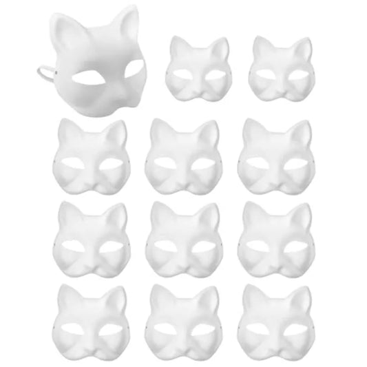 XIPEGPA Therian Masks White Paper Cat Masks to Painted Animal Cosplay Facemask Masquerade Mask Costume Prop for DIY Painting
