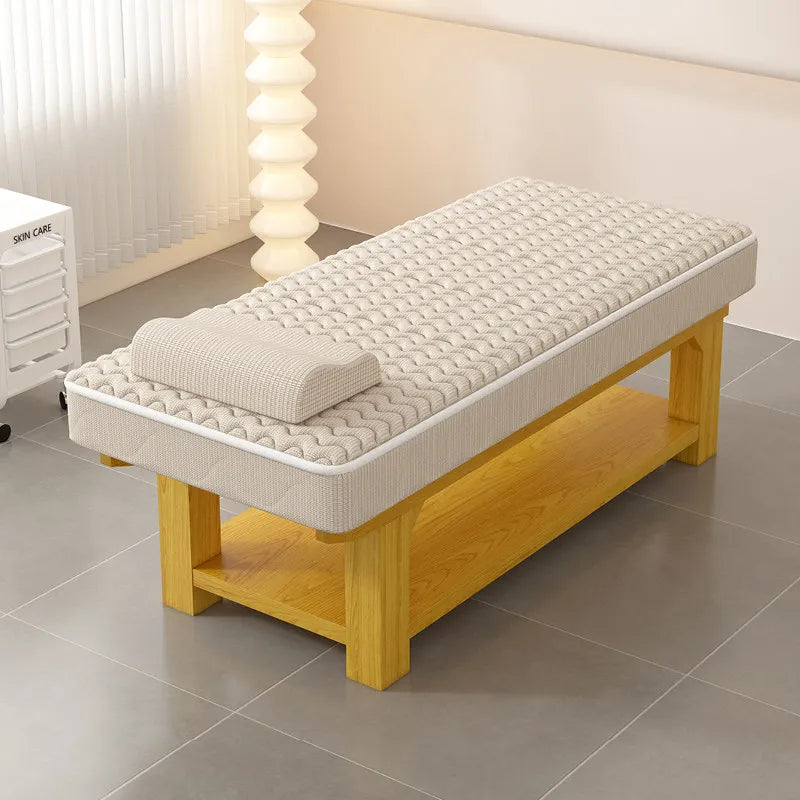 Nordic Cream Style Solid Wood Massage Bed Modern Beauty Salon Massage Bed With Storage Cabinet Salon Furniture Cama Masaje FYMT