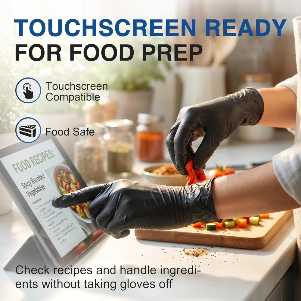 Medical Exam Disposable Black Nitrile Gloves Powder Free Latex Safe for Food Prep Cleaning