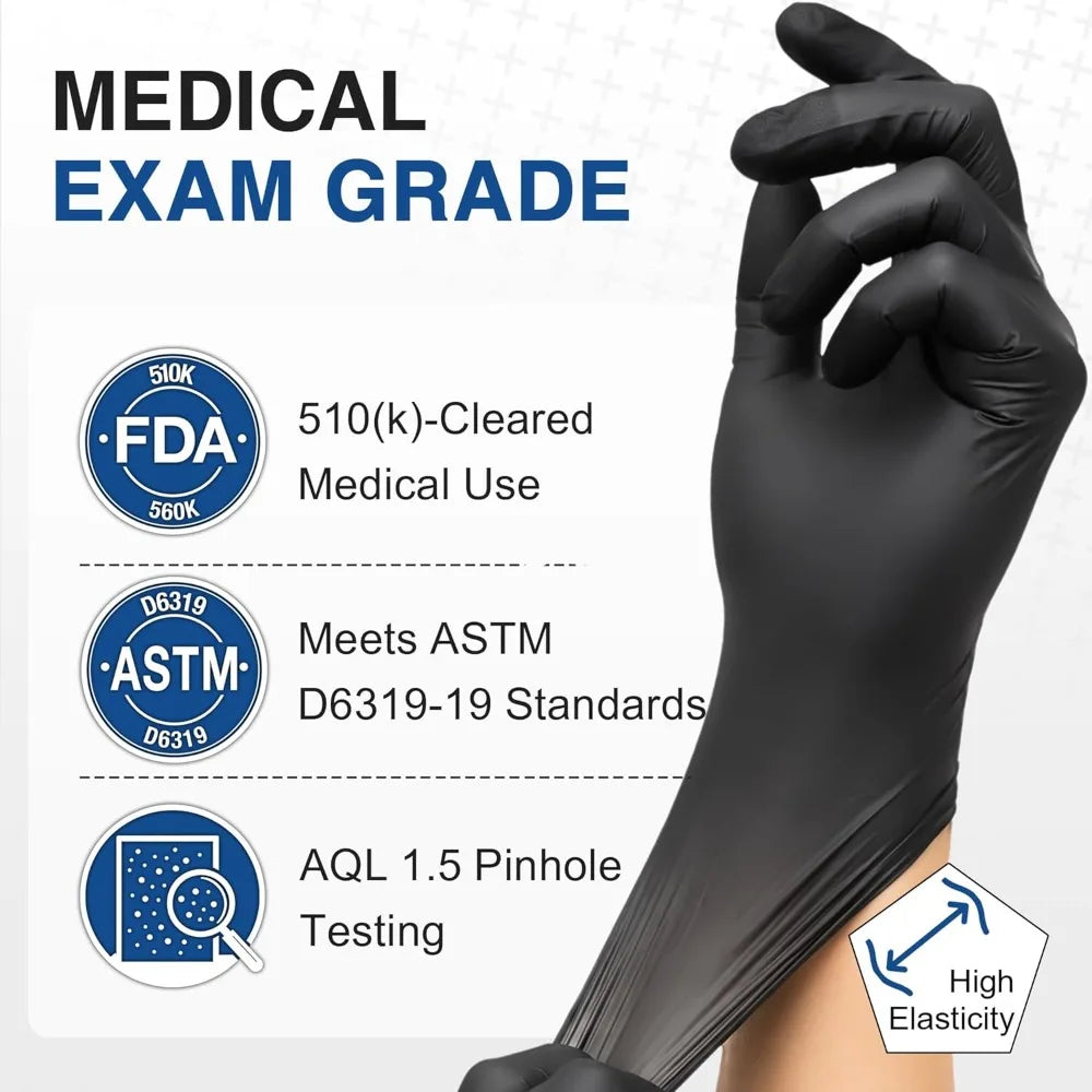 Medical Exam Disposable Black Nitrile Gloves Powder Free Latex Safe for Food Prep Cleaning