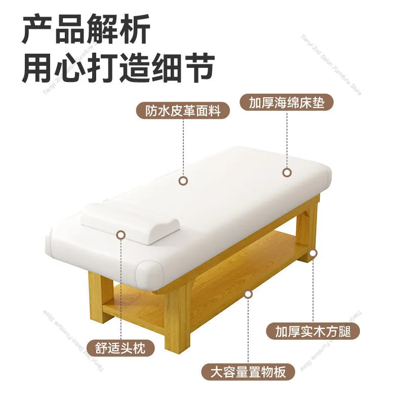 Nordic Cream Style Solid Wood Massage Bed Modern Beauty Salon Massage Bed With Storage Cabinet Salon Furniture Cama Masaje FYMT