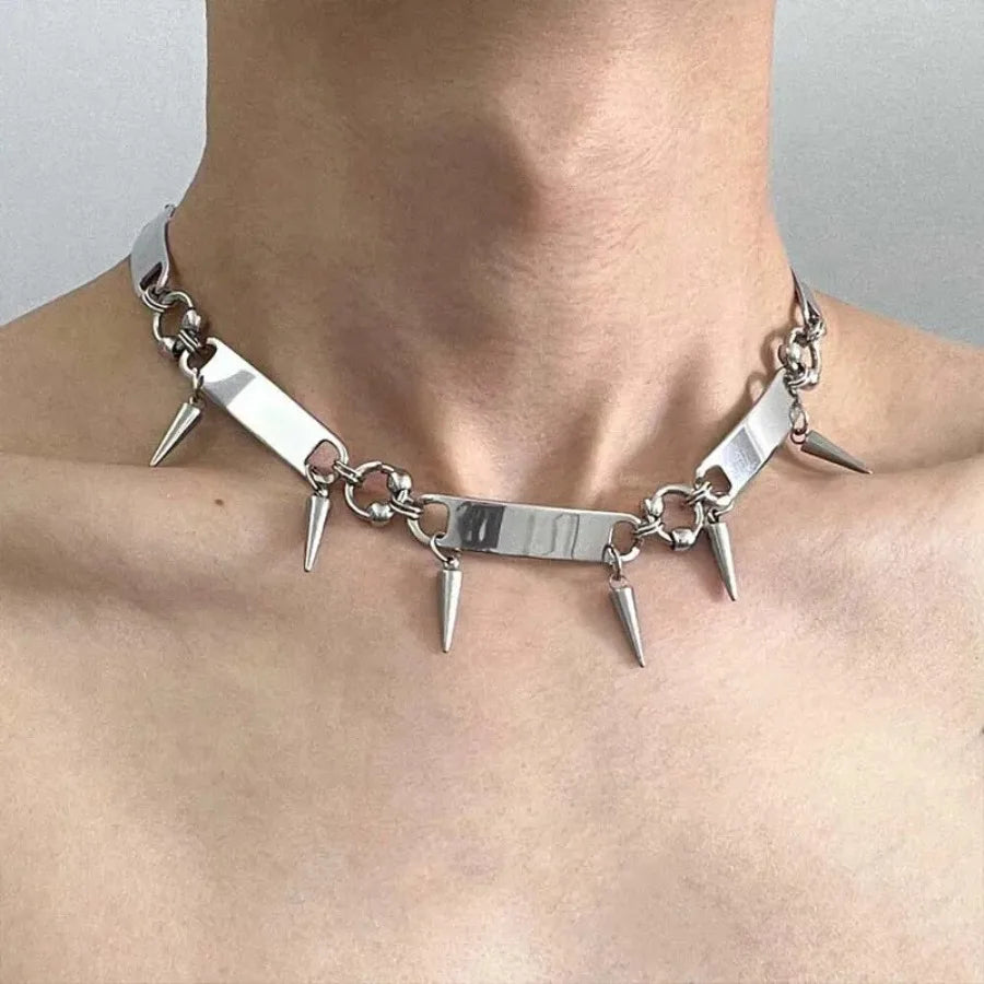 Punk Metal Thorn Rivet Choker Necklace For Men Woman Gothic Hip Hop Silver Color Clavicle Chain Necklace Y2K Jewelry Accessorie
